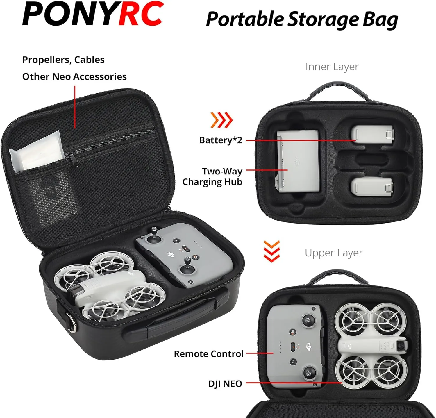 Carrying Case for DJI Neo Combo, Portable PU Leather Shoulder Bag Travel Case for DJI Neo Combo, Compatible with RC-N3/N2, Neo Battery, Charging Hub and other Accessories, Striped