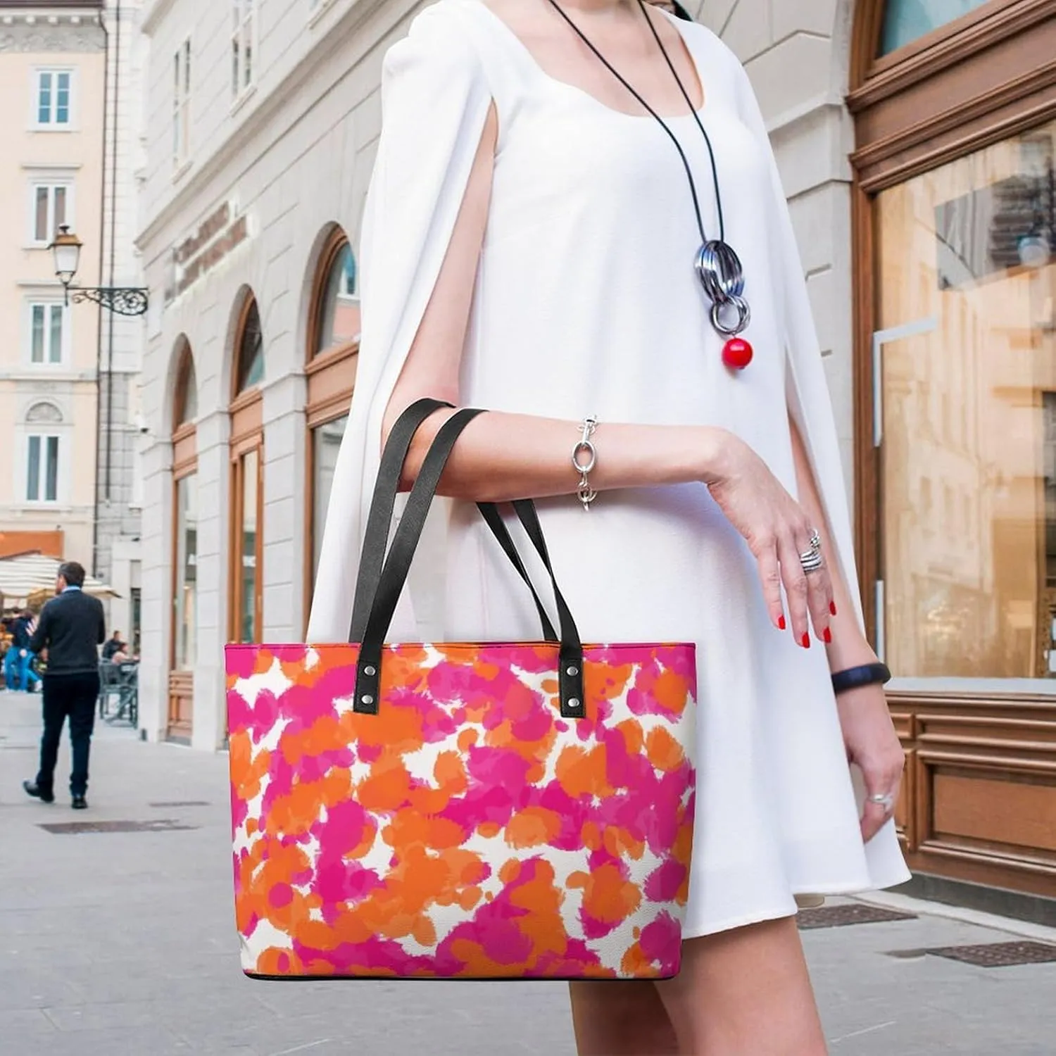 Cartoon Mushrooms A Leather Handbag with Large Capacity And Portability