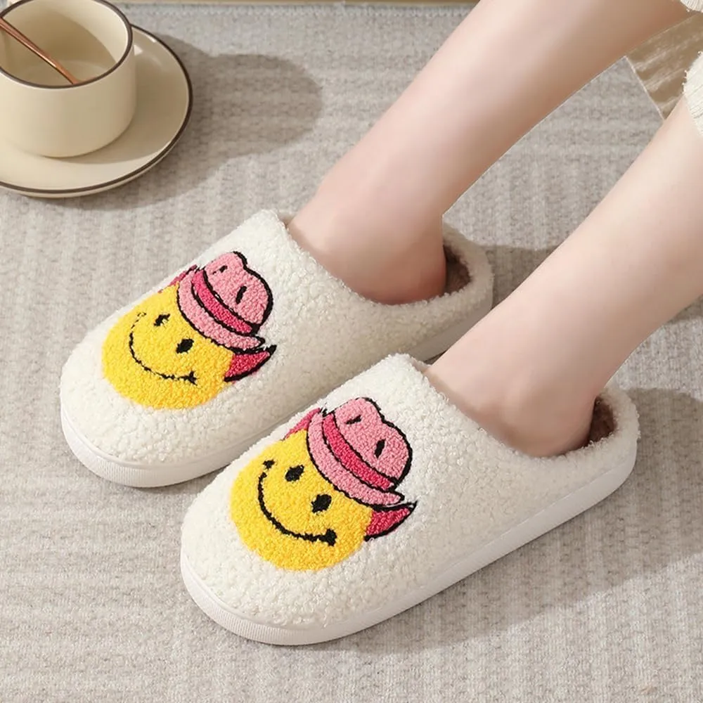 Cartoon Slippers for Women Men, Soft Fluffy Warm Lightweight Non-Slip Cute House Slippers Slip-On Cozy Indoor Outdoor Heart Meet Ne at Night Mushroom Cherry Strawberry Evil Eye Slippers