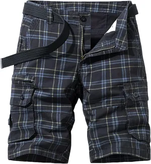 Casual Cargo Plaid Shorts for Men Classic Plaid Print Waist Cargo Shorts with Pocket Tactical Work Shorts