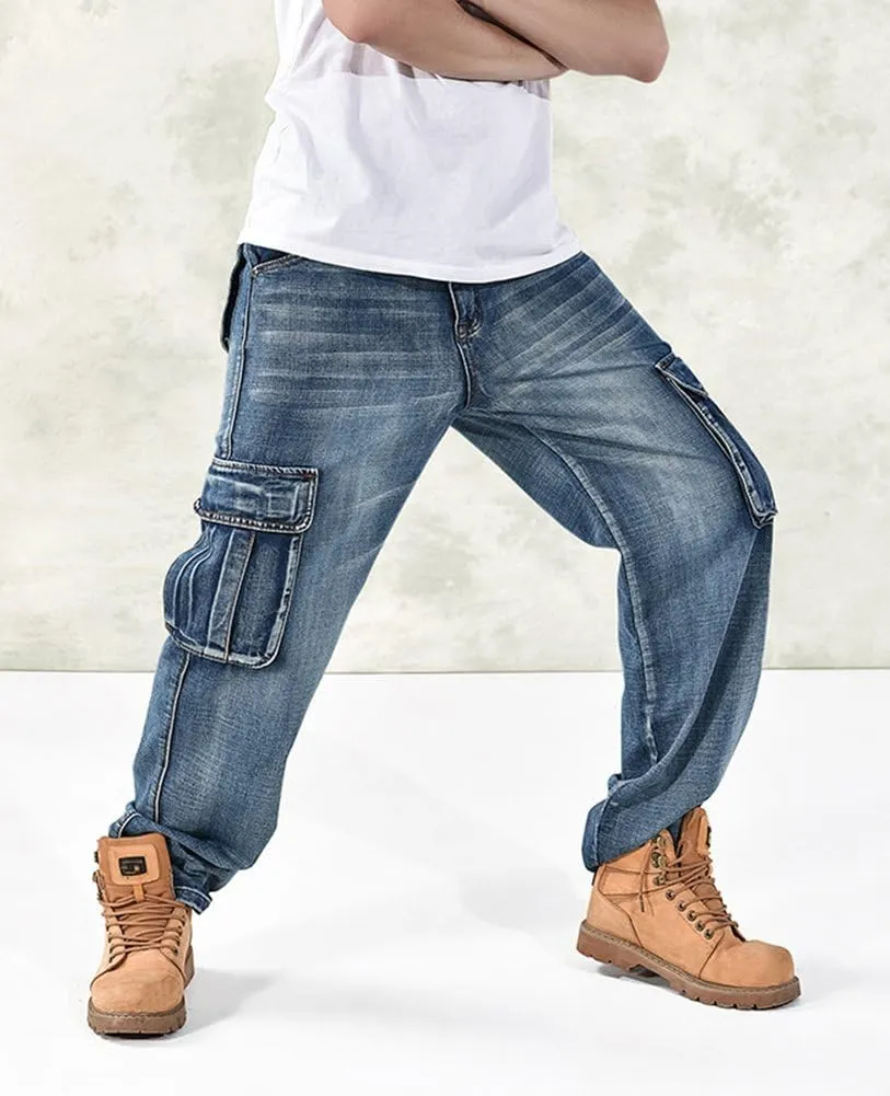 Casual Motorcycle Workwear Multi Pockets Denim Biker Cargo Jeans Pants