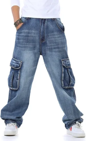 Casual Motorcycle Workwear Multi Pockets Denim Biker Cargo Jeans Pants