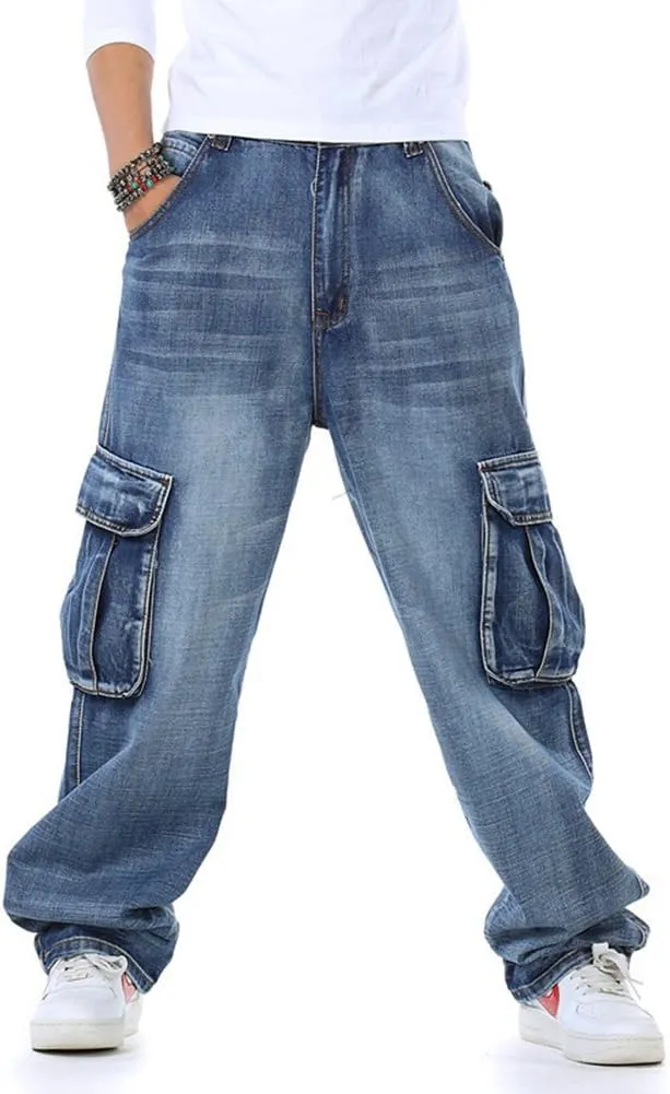 Casual Motorcycle Workwear Multi Pockets Denim Biker Cargo Jeans Pants