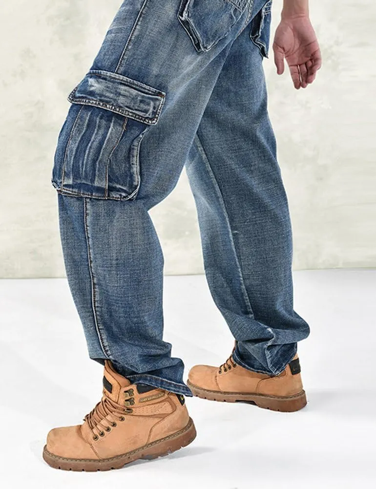 Casual Motorcycle Workwear Multi Pockets Denim Biker Cargo Jeans Pants