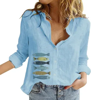 Casual V Neck Button Down Shirts for Women Fragrant Fabric Shirt Womens Tops Casual Boho Clothes for Women Linen