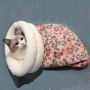 Cat Bed Sleeping Bag for Indoor Cats - Pet Slipper Cave Bed for Indoor Cats and Small Dogs, Cozy & Soft Plush, Anti-Slip & Durable, Washable for Kittens and Puppies Under 15 lbs (Pink)