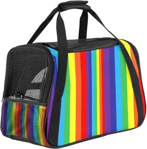 Cat Carrier Portable Dog Travel Carrier Pet Bag Breathable Duffle Bags with Colorful Rainbow Vertical Stripe Pattern for Small Animals