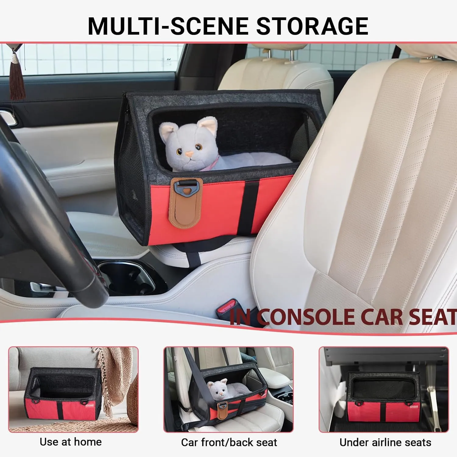 Cat Carrier,Dog Carriers for Small Dog, Airline Approved for Portable Pet Carrier, for Use Center Console pet Car Seat,Under Seat Airplane,Car Front/Rear seat,Vet, Flights & Home (Gray)
