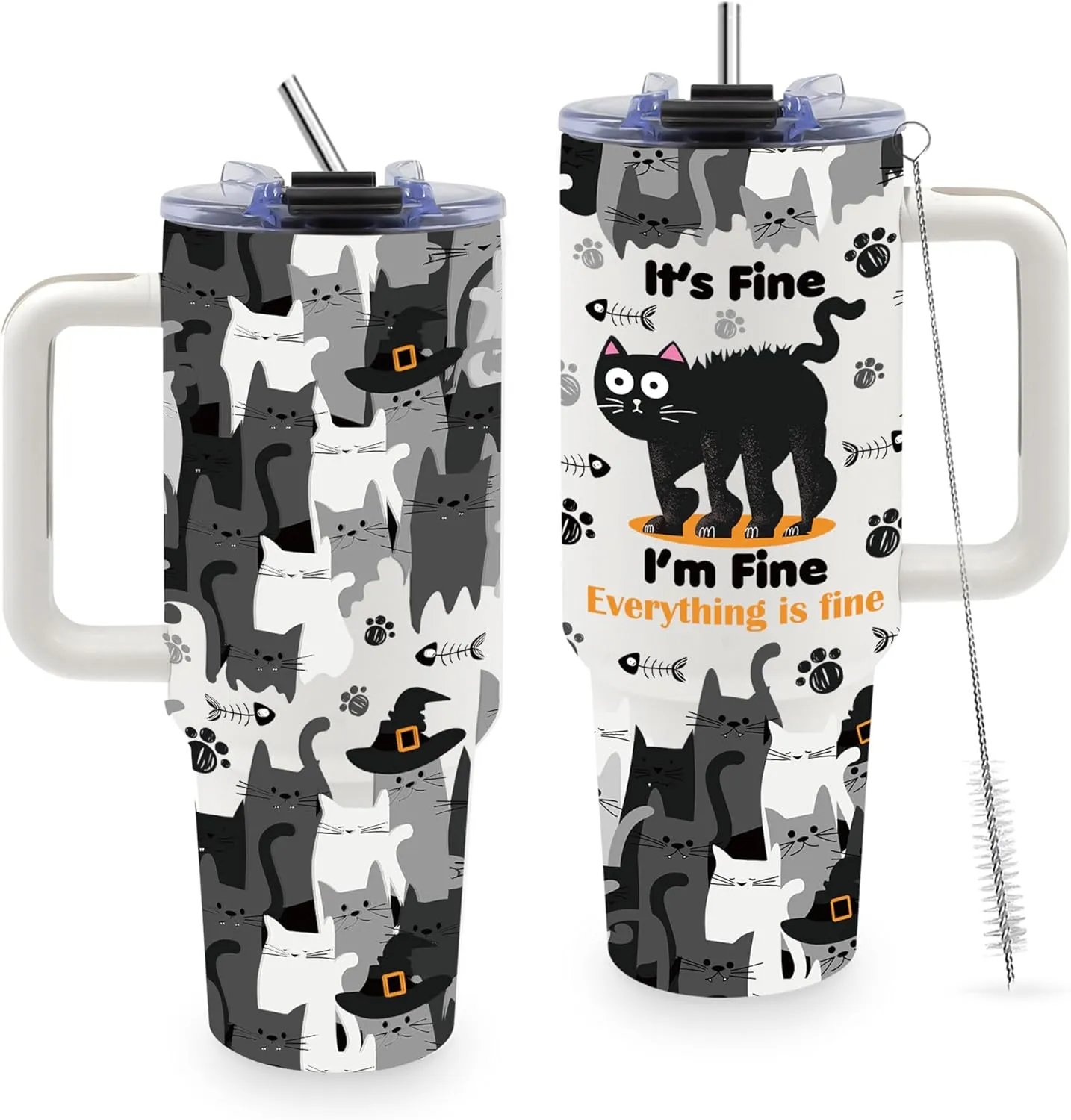Cat Gifts Cat Lover Gifts, Black Cat Tumbler for Women Men, Birthday Gift for Cat Mom, 40 oz Stainless Steel Cat Coffee Cups with Handle, Cat Themed Gifts for Women