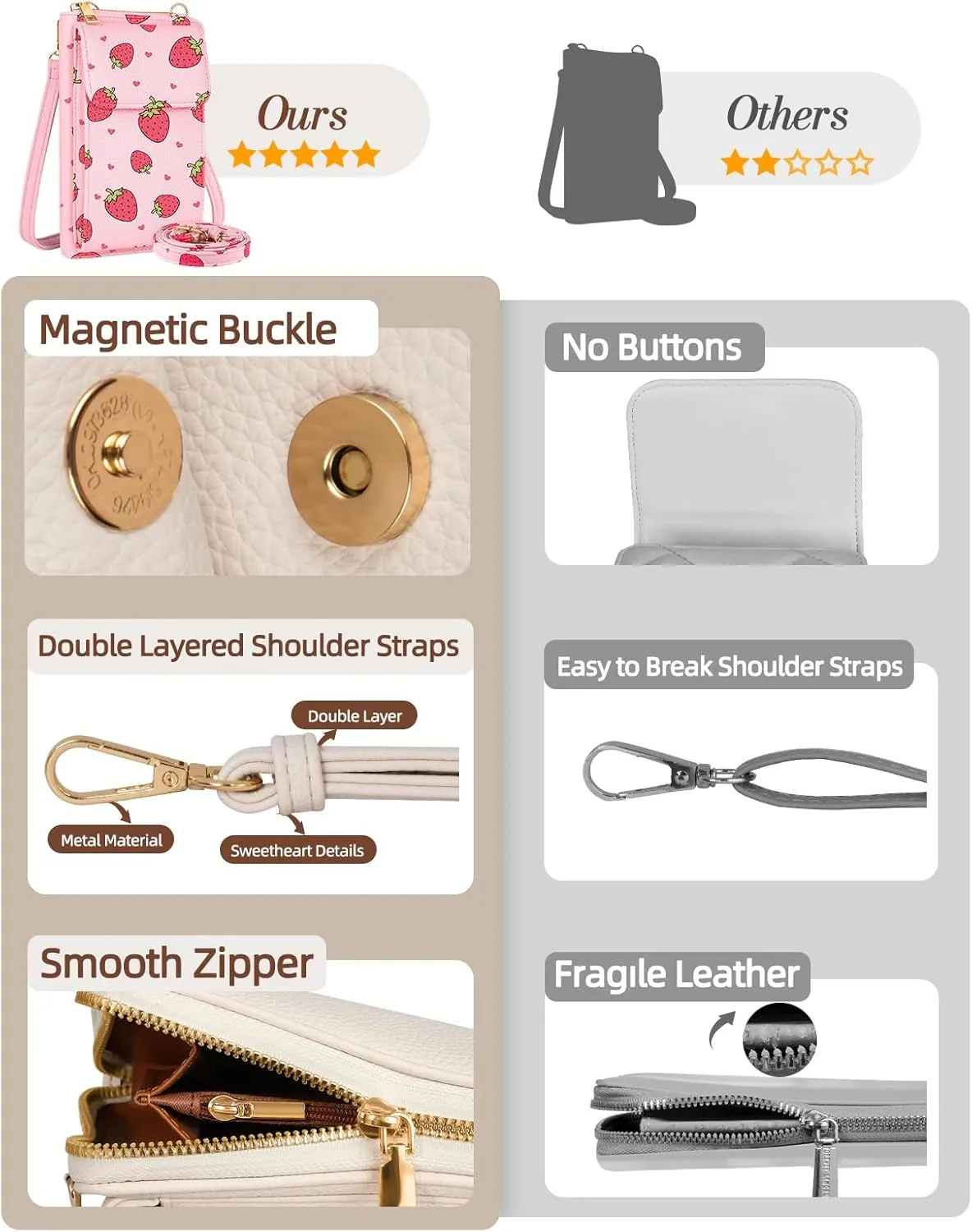 Cell Phone Purse Crossbody Bags for Women - Cute Design Leather Cellphone Bag Small Wallet Purses with Strap