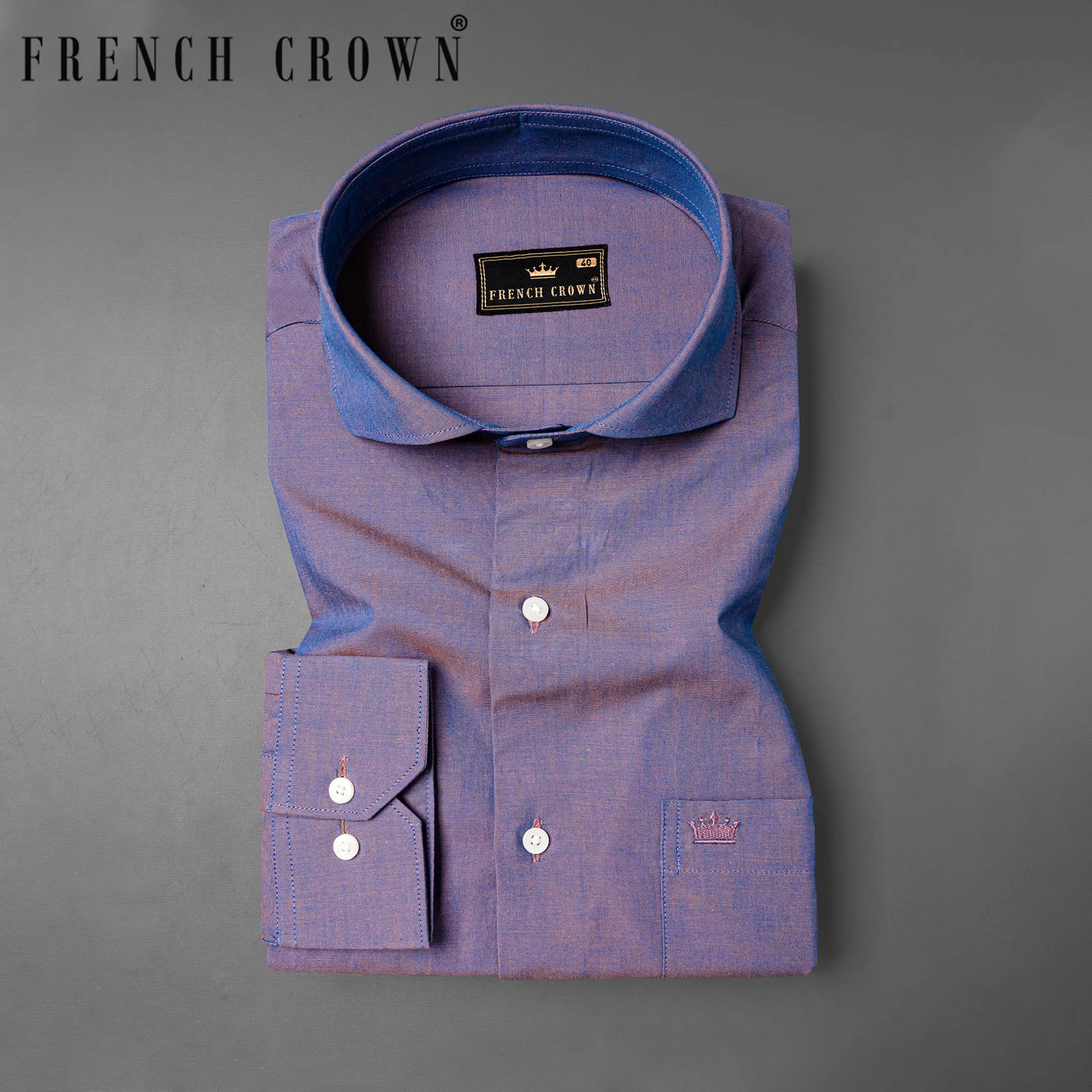 Chambray Blue and Rose Quartz Dual Tone Chambray Textured Premium Cotton Shirt