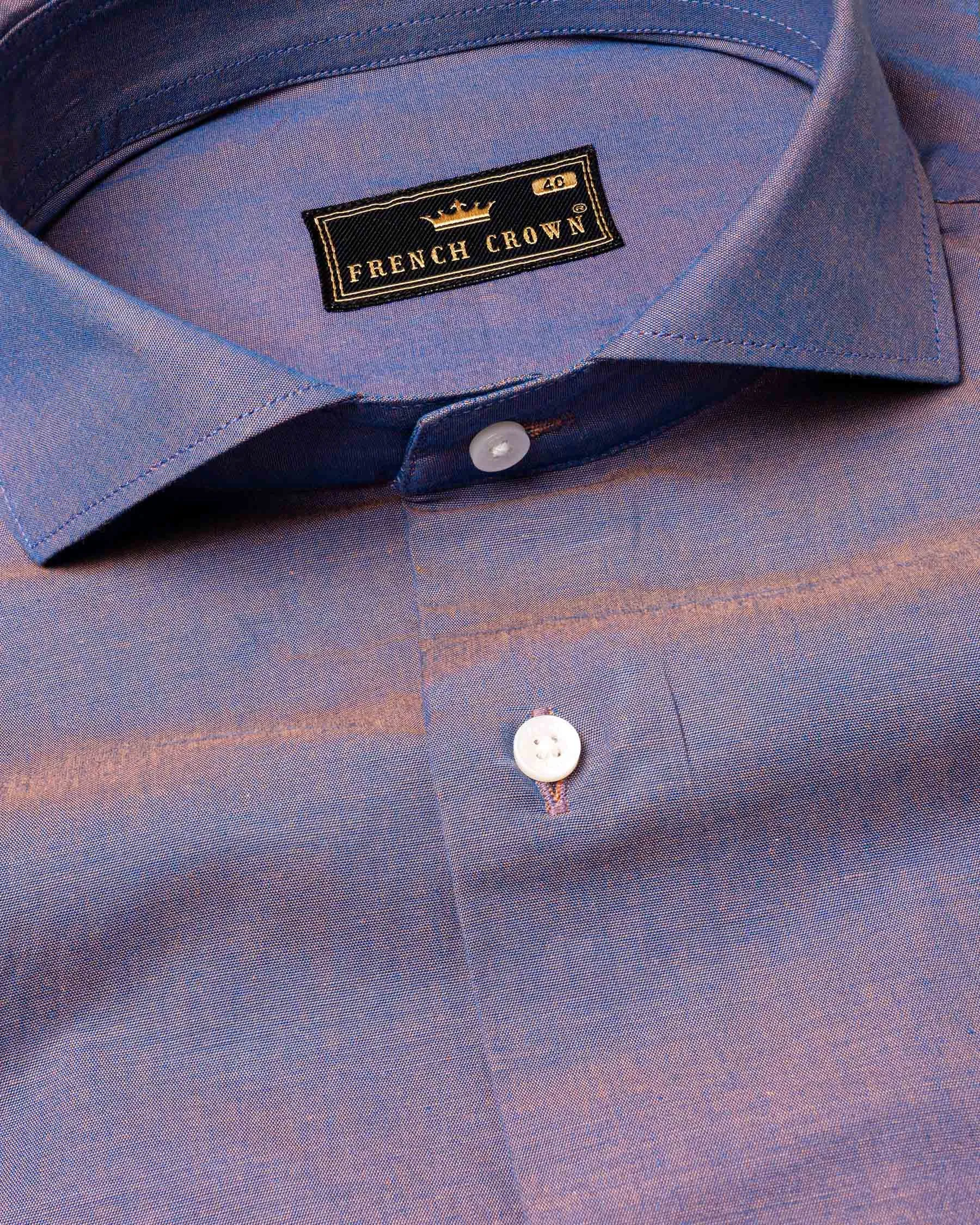 Chambray Blue and Rose Quartz Dual Tone Chambray Textured Premium Cotton Shirt