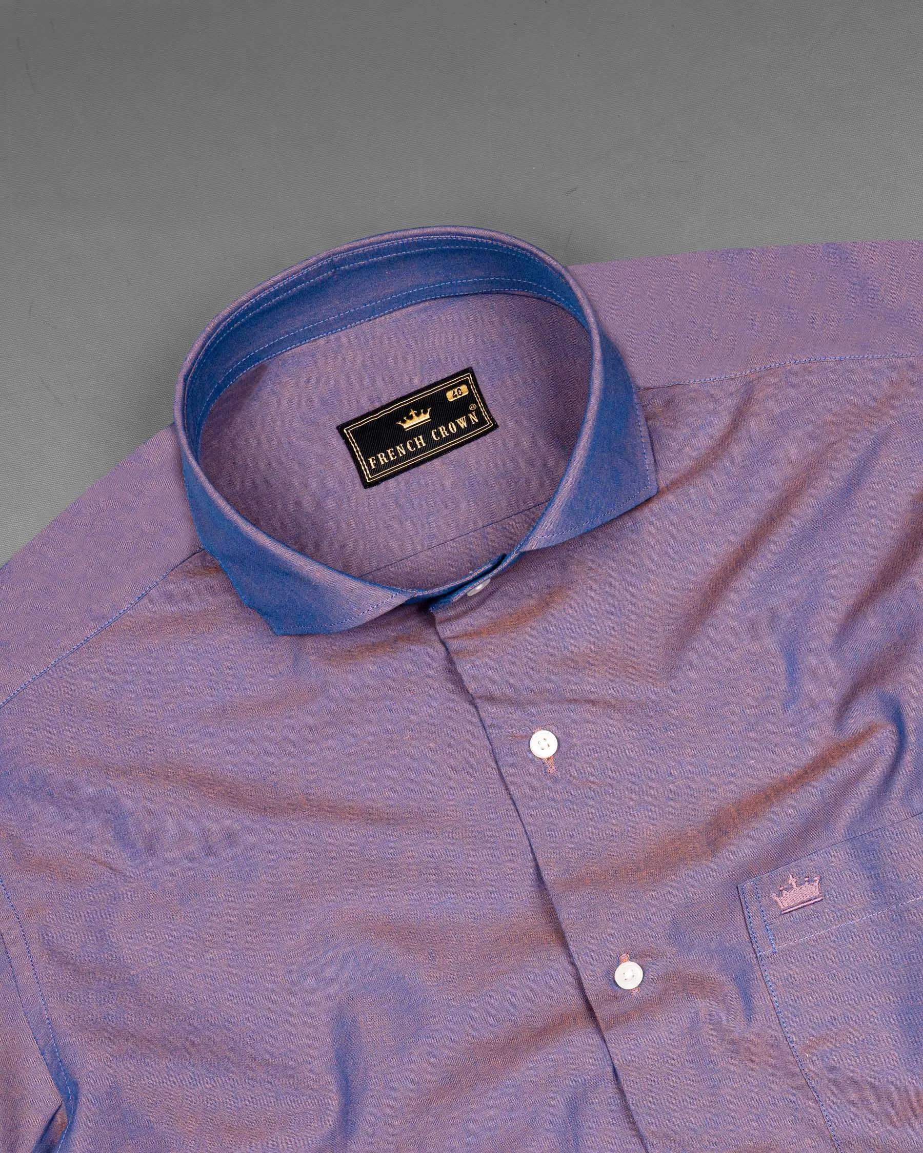 Chambray Blue and Rose Quartz Dual Tone Chambray Textured Premium Cotton Shirt