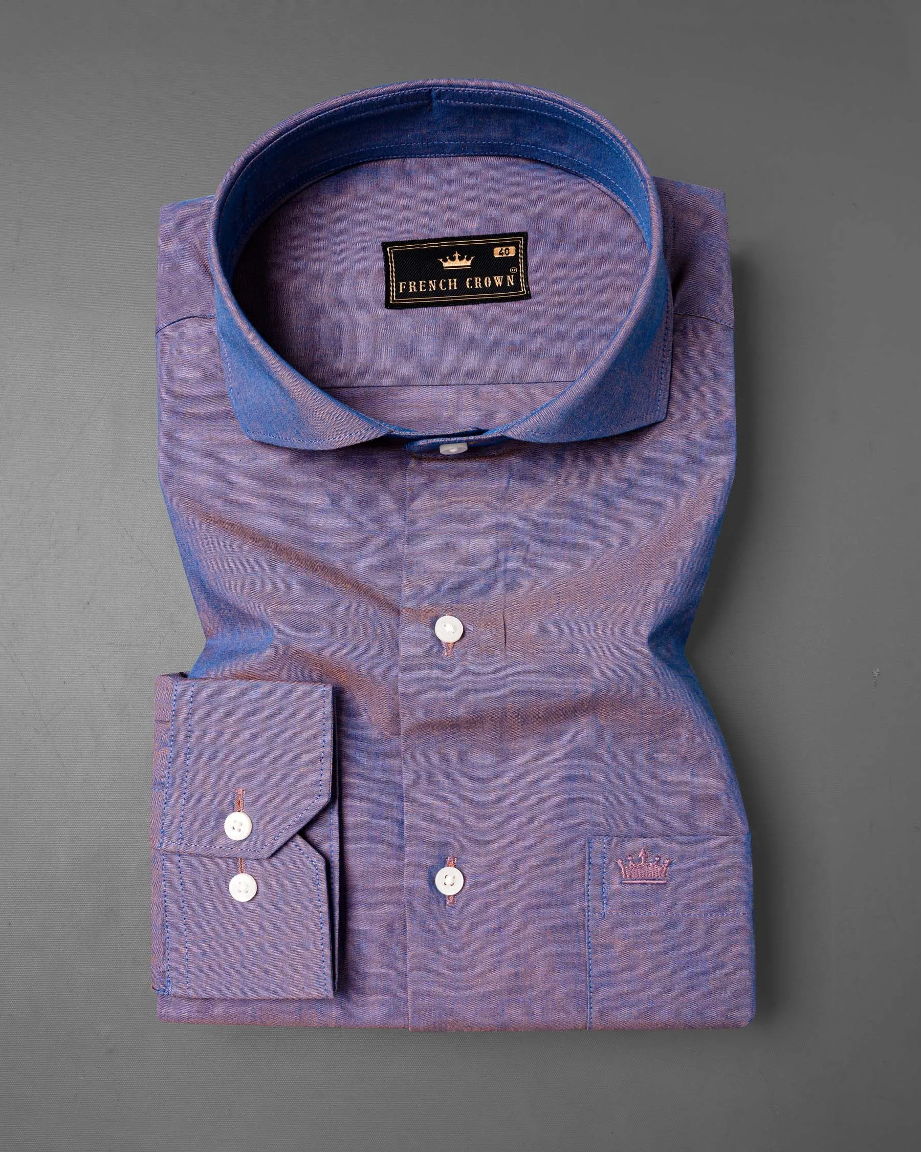 Chambray Blue and Rose Quartz Dual Tone Chambray Textured Premium Cotton Shirt