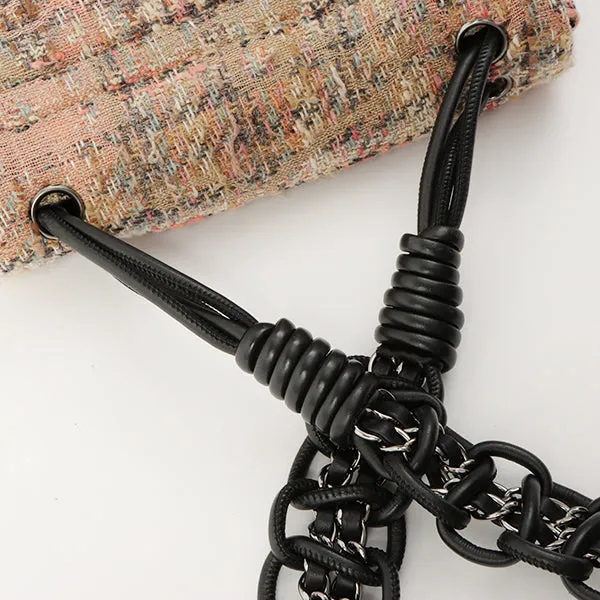 Chanel Around 2005 Made Tweed Camellia Design Chain Shoulder Bag Pink/Multi