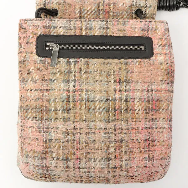 Chanel Around 2005 Made Tweed Camellia Design Chain Shoulder Bag Pink/Multi