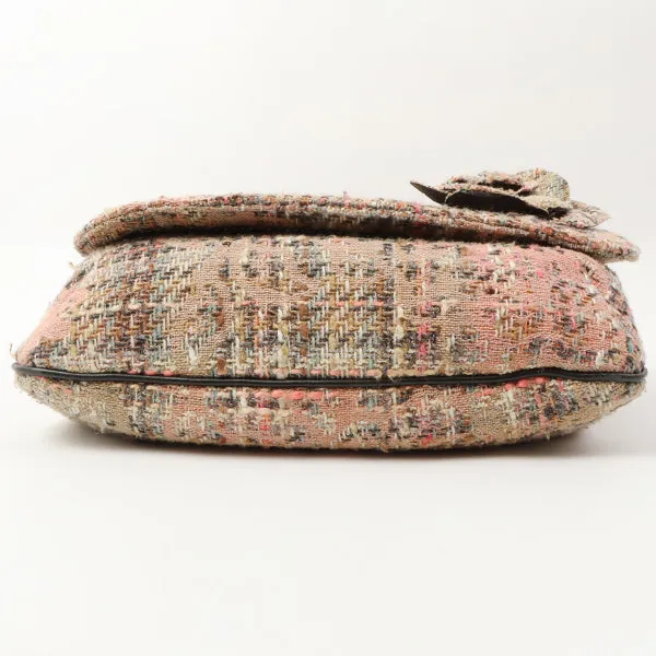Chanel Around 2005 Made Tweed Camellia Design Chain Shoulder Bag Pink/Multi
