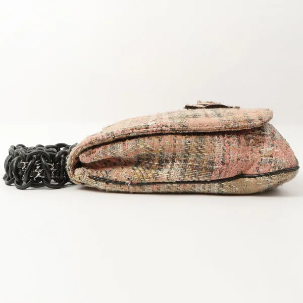 Chanel Around 2005 Made Tweed Camellia Design Chain Shoulder Bag Pink/Multi