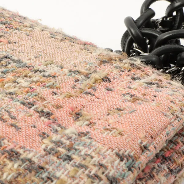 Chanel Around 2005 Made Tweed Camellia Design Chain Shoulder Bag Pink/Multi