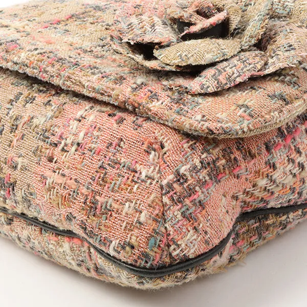 Chanel Around 2005 Made Tweed Camellia Design Chain Shoulder Bag Pink/Multi