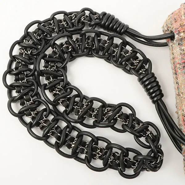 Chanel Around 2005 Made Tweed Camellia Design Chain Shoulder Bag Pink/Multi