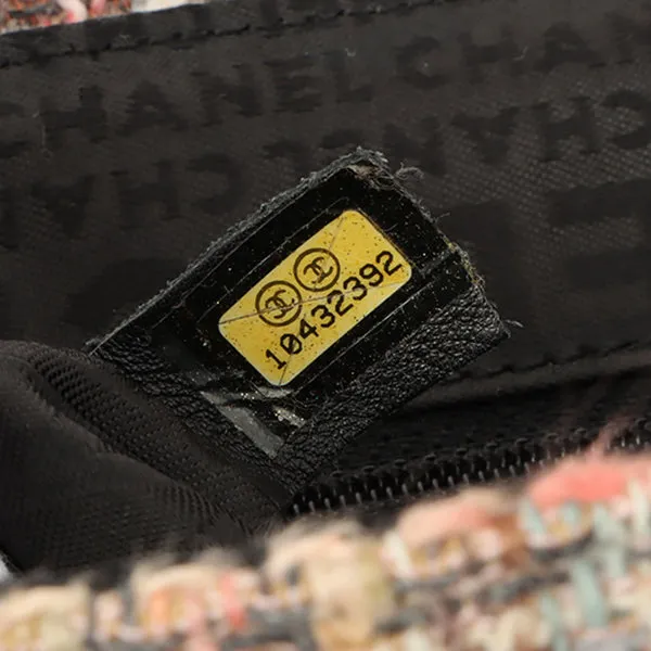 Chanel Around 2005 Made Tweed Camellia Design Chain Shoulder Bag Pink/Multi