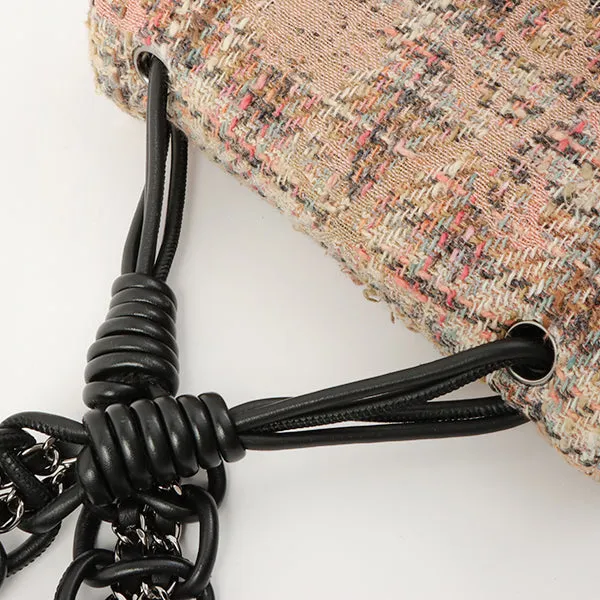 Chanel Around 2005 Made Tweed Camellia Design Chain Shoulder Bag Pink/Multi