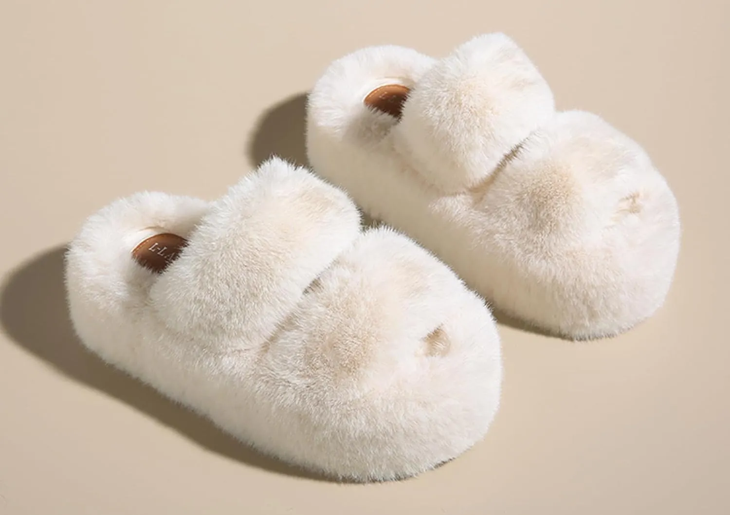 ChayChax Women Fluffy Platform Slippers Double Strap Memory Foam House Shoes Open Toe Soft Fuzzy Indoor Outdoor Slides with Non Slip Rubber Sole