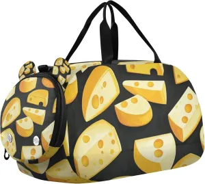 Cheese Yellow Duffle Bag for Kids Girls Boys, Sports Gym Bag with Shoe Compartments, Kids Travel Overnight Weekender Shoulder Bag