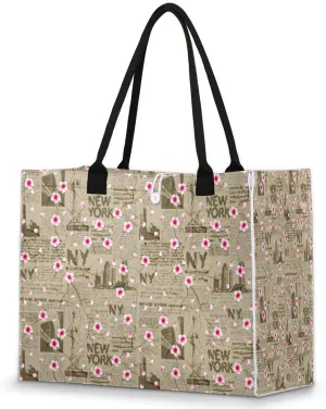 Cherry Retro Grunge Large Tote Bag Large Shoulder Bag For Women Teachers Nurses Work Shopping Travel Daily Use