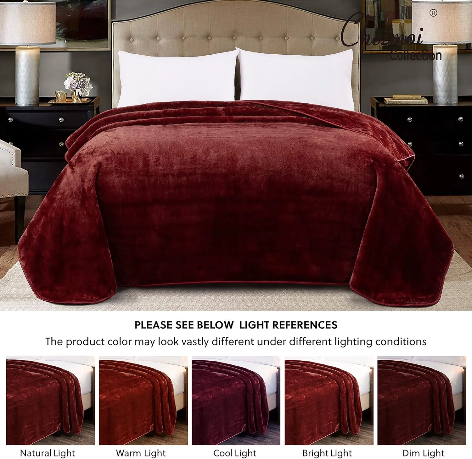 Chezmoi Collection Heavy Single Ply 9 Lbs Korean Style Faux Mink Blanket, 750GSM Thick Silky Soft Plush Raschel Mink Blanket, 85" x 95" King, Solid Burgundy