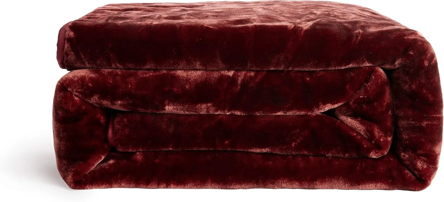 Chezmoi Collection Heavy Single Ply 9 Lbs Korean Style Faux Mink Blanket, 750GSM Thick Silky Soft Plush Raschel Mink Blanket, 85" x 95" King, Solid Burgundy