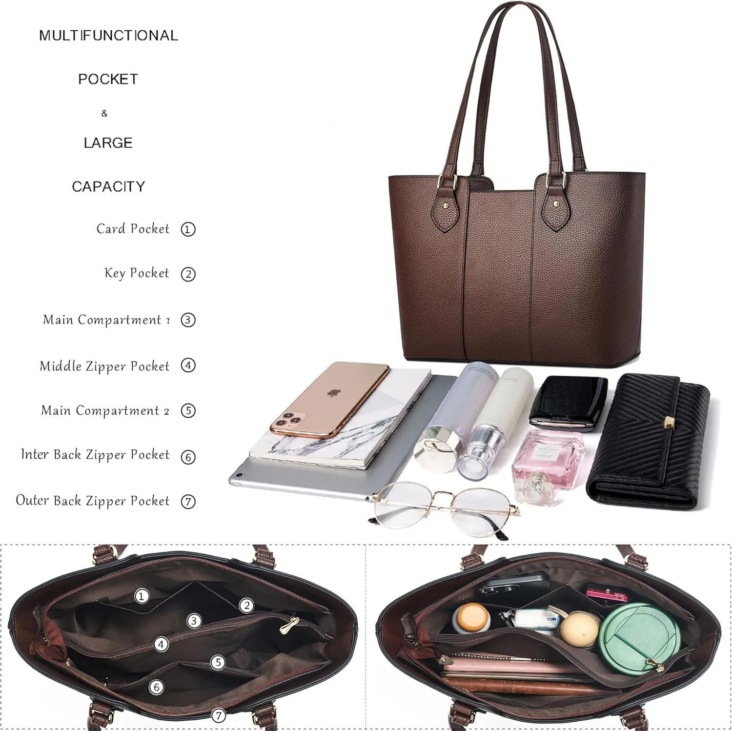 CHICAROUSAL Tote Bag for Women Large Handbags and Purses for Women PU Leather Womens Shoulder Bags