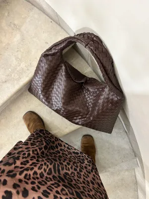 Chocolate Brown Slouchy Woven Tote for Travel