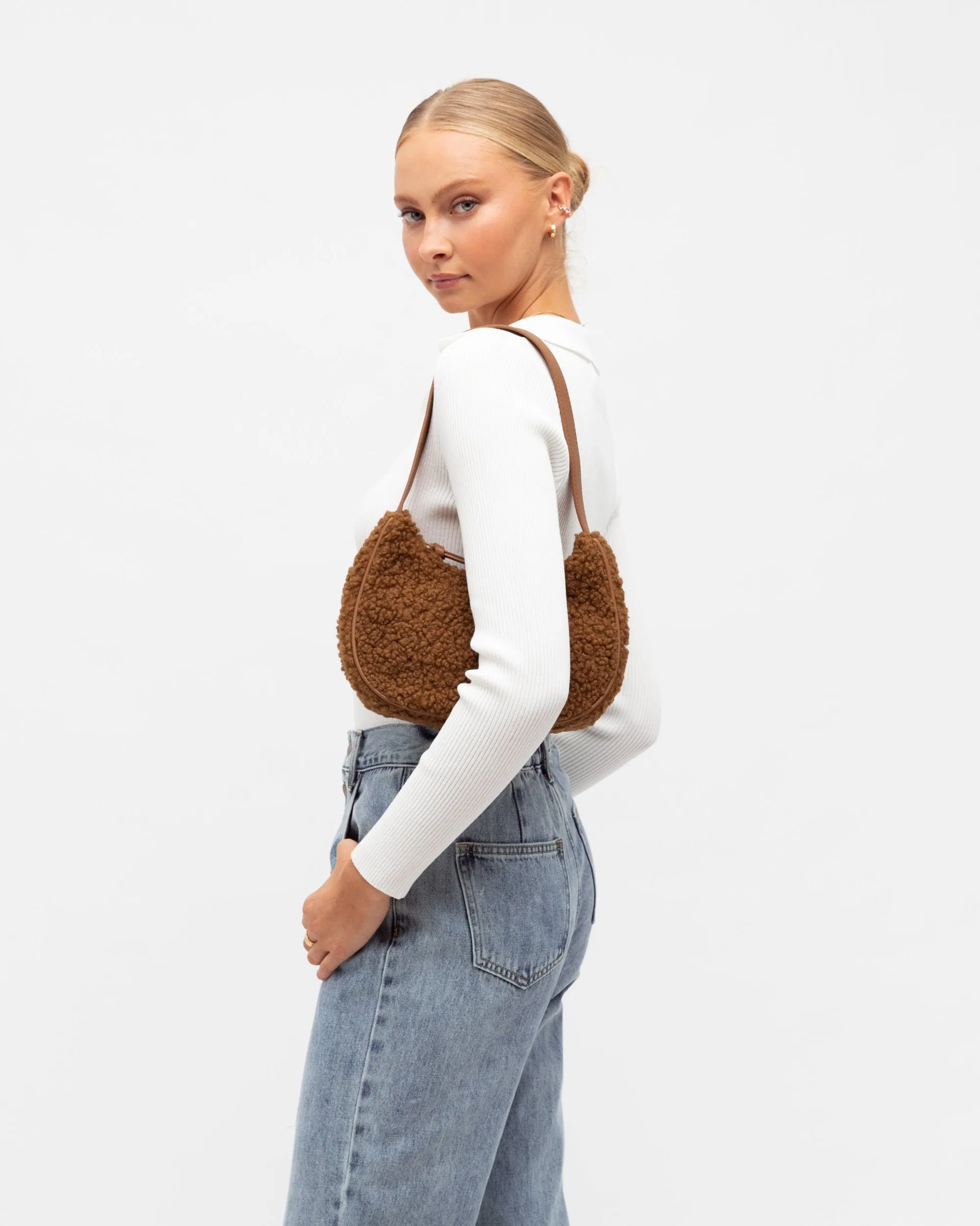 CHOCOLATE SHERPA SHOULDER HANDBAG