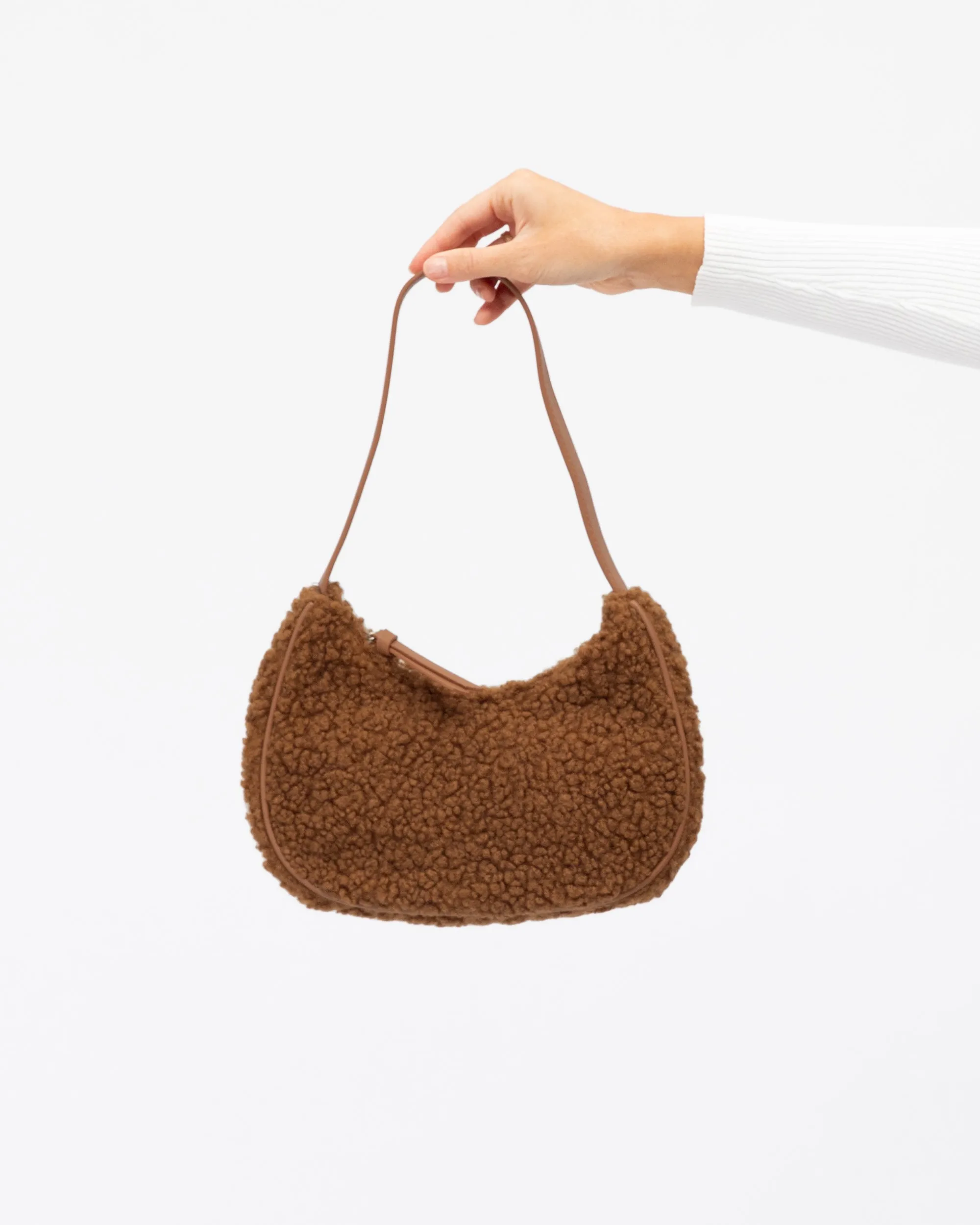 CHOCOLATE SHERPA SHOULDER HANDBAG