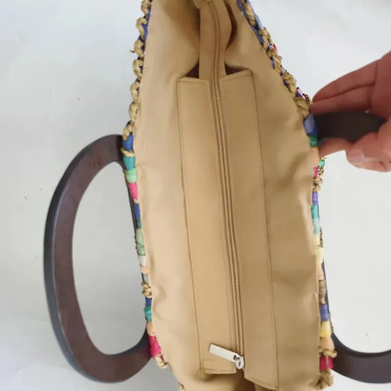 Chunky Rainbow Stripe Straw Basket Bag