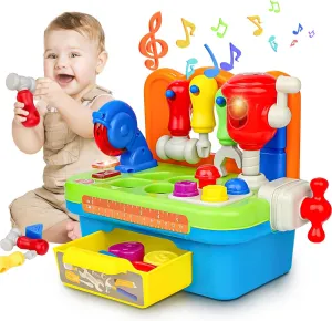 Cinne Toddler Tool Set Age 1-2, Toys for 1 Year Old Boy Gifts, Baby Workbench with Light & Sound, Baby Tool Set with Shape Sorter