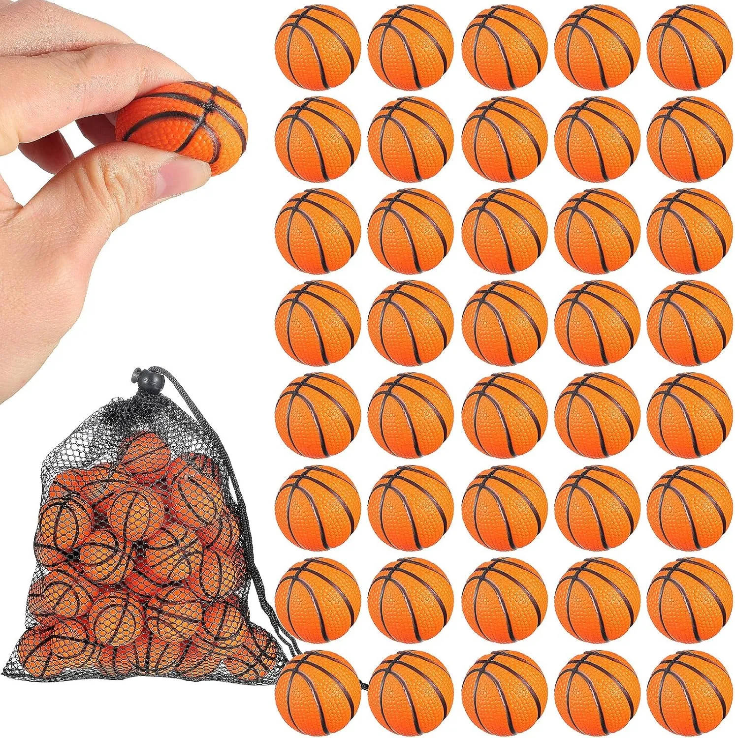 Civaner 40 Pcs Mini Basketball Party Favors Tiny Basketball Small Foam Ball Relieve Stress Ball with Drawstring Mesh Bag for Beach Pool Sports Game Party(1.18 Inch)