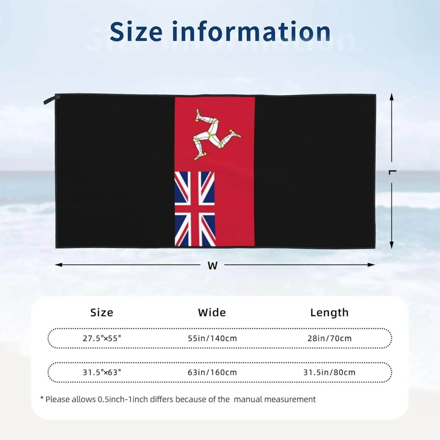 Civil Ensign of The Isle of Man Flag Beach Towel with Travel Bag 31.5"x63" Quick Dry Sand Free Lightweight Large Oversized Towels Light Vacation Essentials