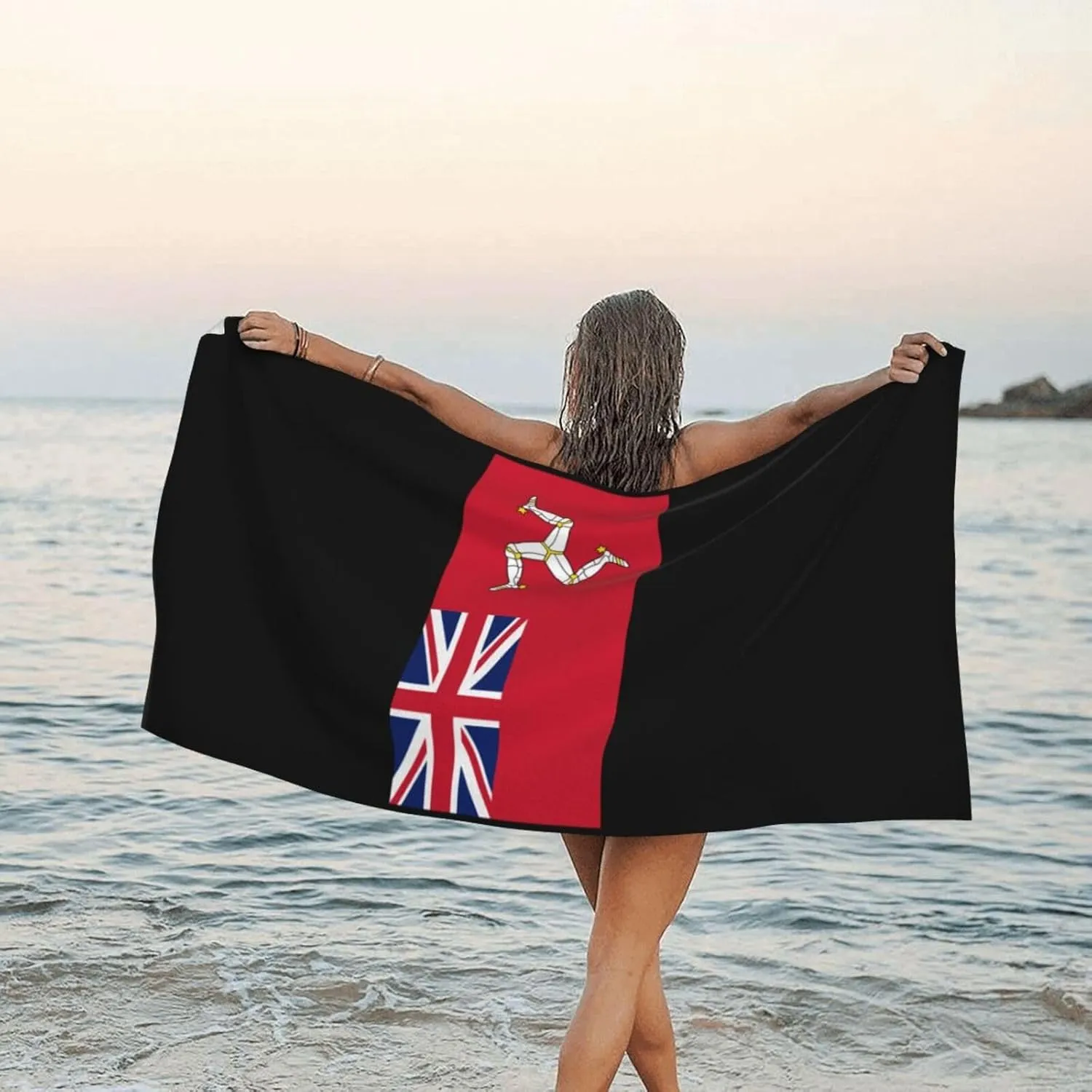 Civil Ensign of The Isle of Man Flag Beach Towel with Travel Bag 31.5"x63" Quick Dry Sand Free Lightweight Large Oversized Towels Light Vacation Essentials