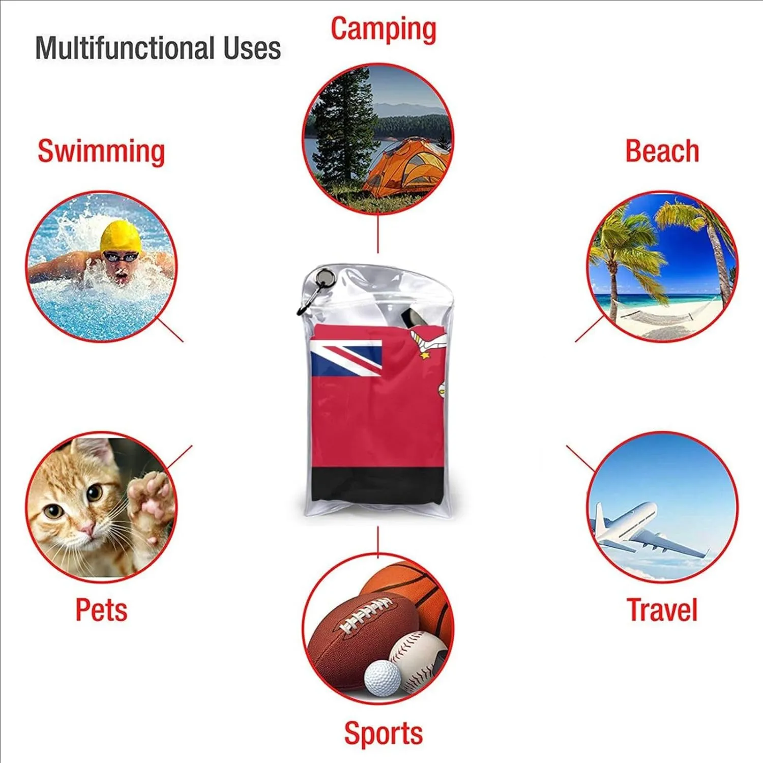 Civil Ensign of The Isle of Man Flag Beach Towel with Travel Bag 31.5"x63" Quick Dry Sand Free Lightweight Large Oversized Towels Light Vacation Essentials
