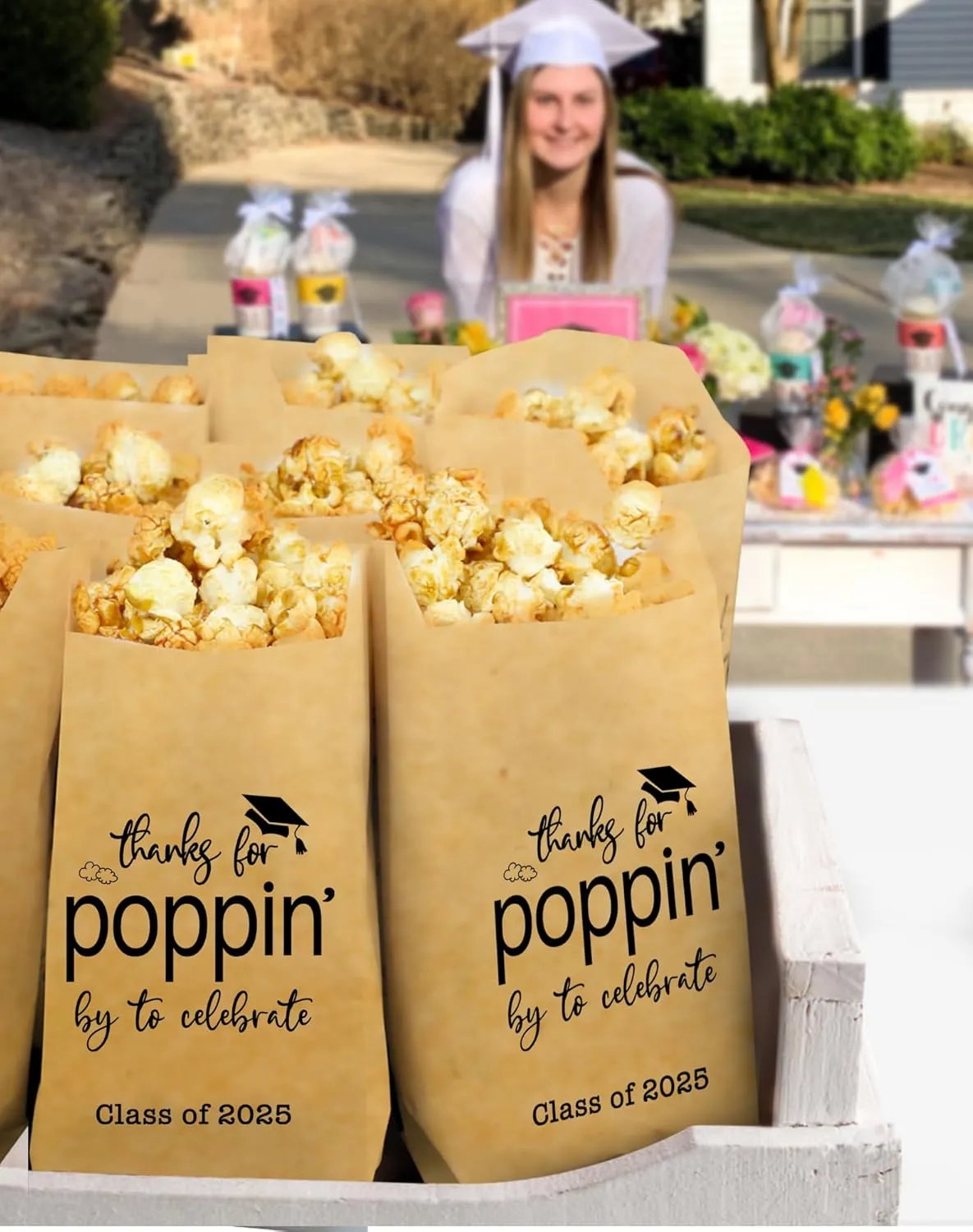 Class of 2025 Thanks for Popping By to Celebrate Popcorn Bags Graduation Party Favors Popcorn Treat Snack Goodie Paper Bags Grease Resistant (200)