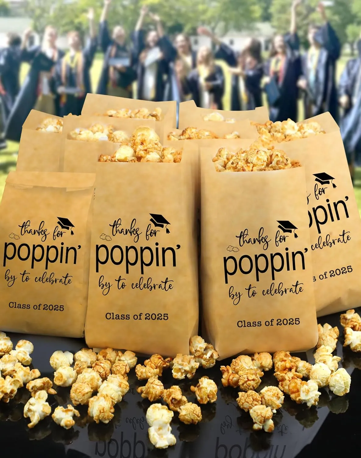 Class of 2025 Thanks for Popping By to Celebrate Popcorn Bags Graduation Party Favors Popcorn Treat Snack Goodie Paper Bags Grease Resistant (200)