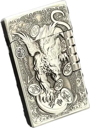 Classic brass Grinding Wheel Lighter, 3D Engraving,Sound of Opening Lid,Flint Side Slide Igniter,Soft Flame Lighter Butane Lighter, Outdoor Cigarette/Cigar/Candle Gift for Men，Dad Husband Gift Collect