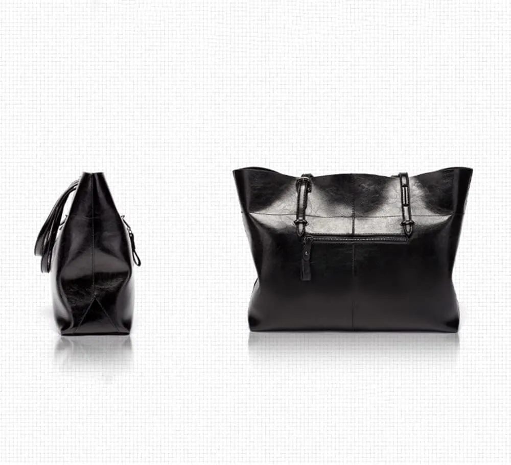 Classic Fashion Genuine Leather Tote Bag for Women - Large Capacity Shoulder Handbag with Zipper Closure