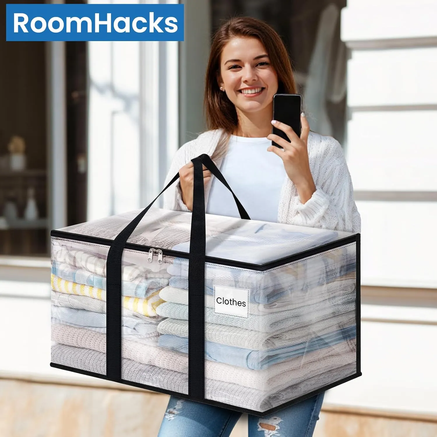 Clear Moving Bags Heavy Duty Extra Large, Moving Supplies with Reinforced Handle and Double Zipper, Storage Bags for Moving Essential, Packing Bags Alternative to Moving Box(6 Packs, Clear)