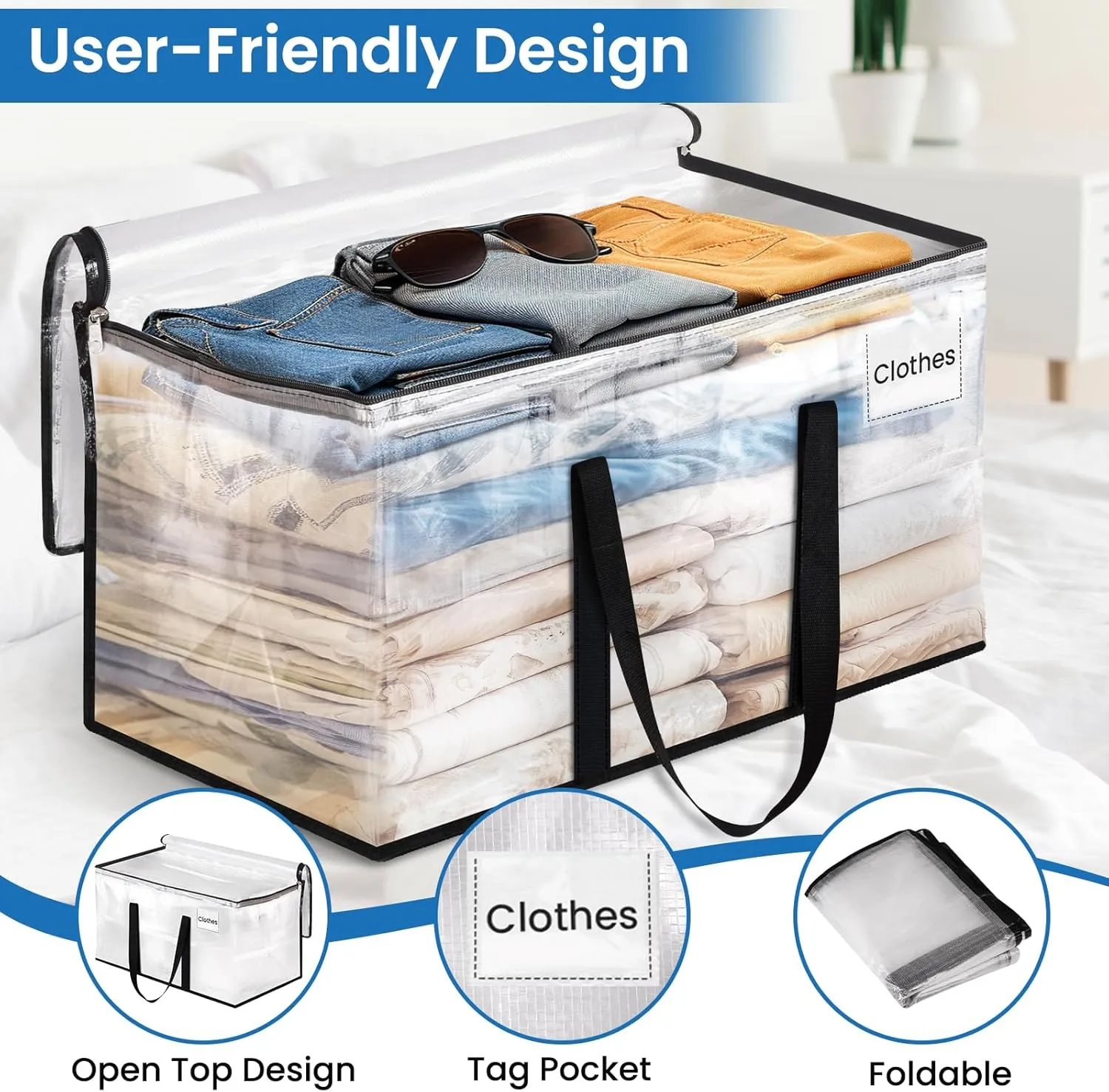 Clear Moving Bags Heavy Duty Extra Large, Moving Supplies with Reinforced Handle and Double Zipper, Storage Bags for Moving Essential, Packing Bags Alternative to Moving Box(6 Packs, Clear)