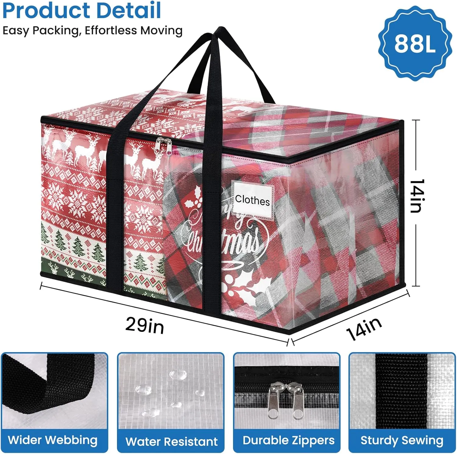 Clear Moving Bags Heavy Duty Extra Large, Moving Supplies with Reinforced Handle and Double Zipper, Storage Bags for Moving Essential, Packing Bags Alternative to Moving Box(6 Packs, Clear)