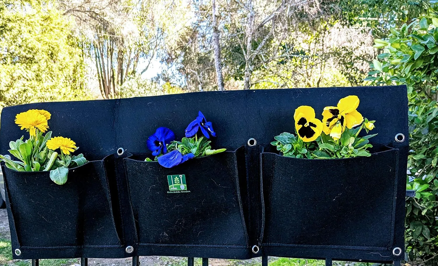 Cloth 6 Pocket Saddlebag Hanging Fence Fabric Bag Planter -Hangs Flowers on Both Sides of The Fence for Patio, Deck, Railing. Perfect for Flowers, Herbs, Lettuce, Anything.